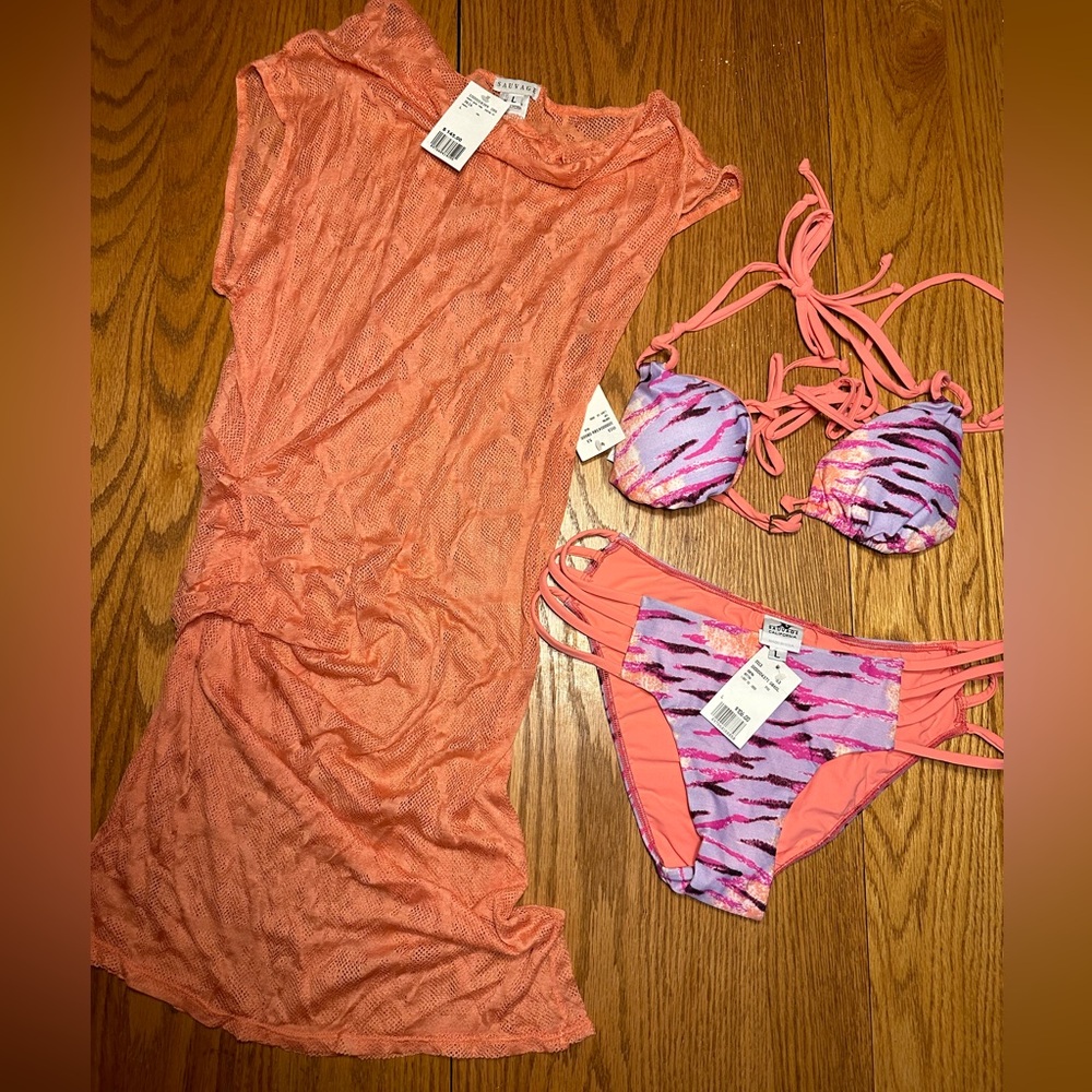 NEW with TAGS! Unique Boutique Designer Sauvage Bikini and Cover-Up Set Large